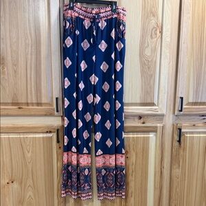 Women's Sandiva Palazzo Navy Gorgeous Patterned Cover Up Resortwear Pants Sz M